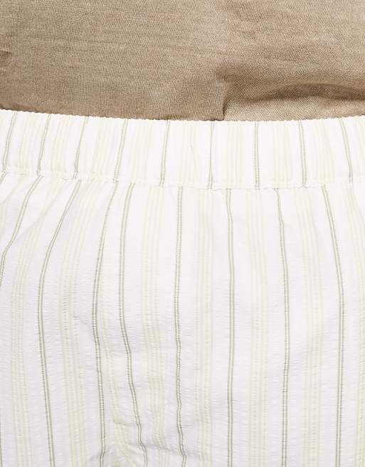 DESIGN Seersucker Stripe Swim Shorts In Super Short Length In Stone