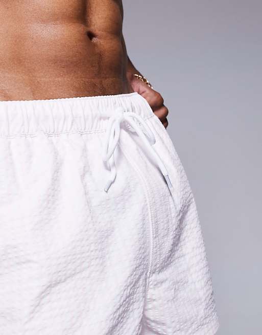DESIGN Seersucker Swim Short In Super Short Length In Pink