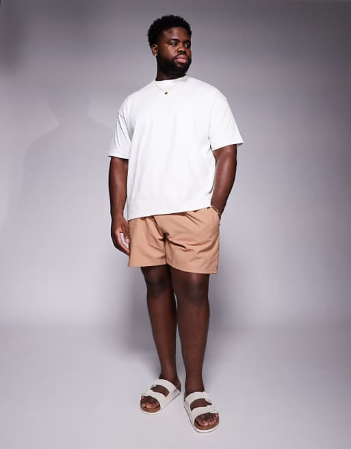 DESIGN Seersucker Swim Shorts In Mid Length In Brown