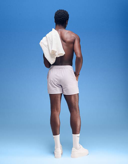 DESIGN Seersucker Swim Shorts In Short Length In Purple
