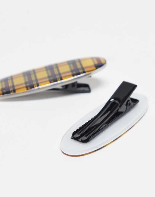 DESIGN Set Of 2 Hair Clips In Check Multi Design