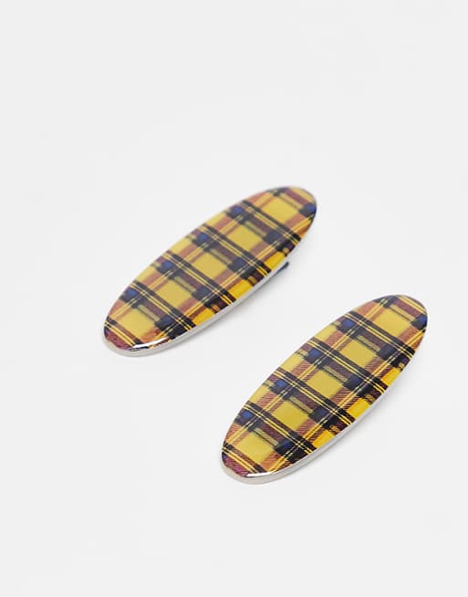 DESIGN set of 2 hair clips in check multi design