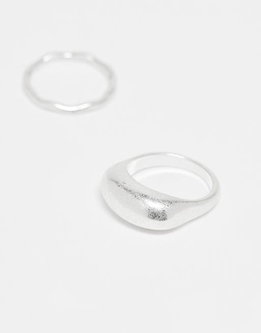 DESIGN Set Of 2 Rings In Brushed Silver Tone