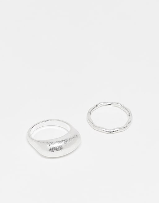 DESIGN set of 2 rings in brushed silver tone