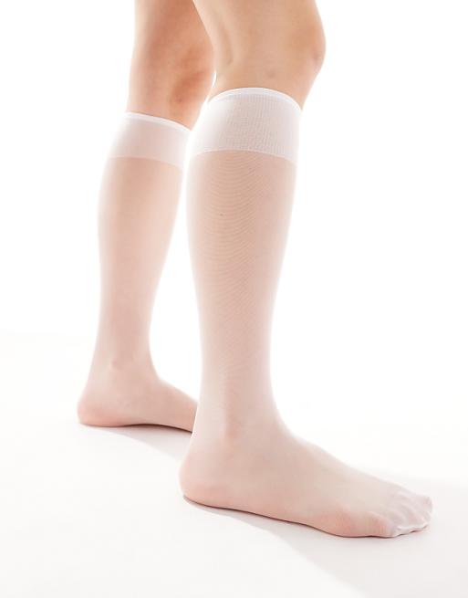 DESIGN Sheer Knee High Socks In White