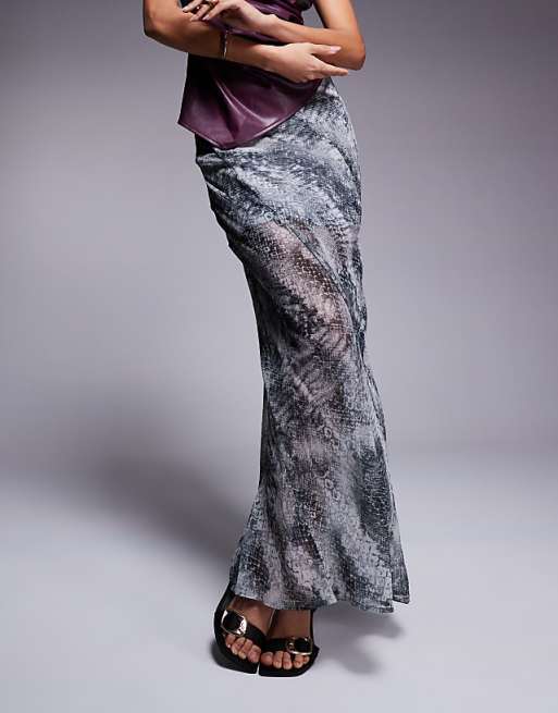 DESIGN Sheer Maxi Skirt In Snake Print