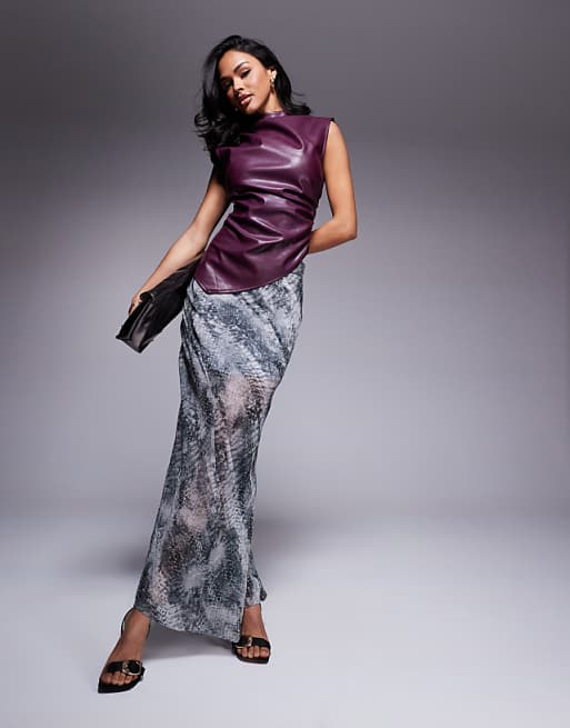DESIGN sheer maxi skirt in snake print