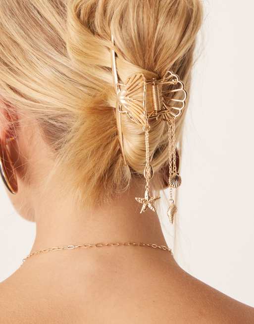 DESIGN Shell Design Hair Claw With Charms In Gold Tone