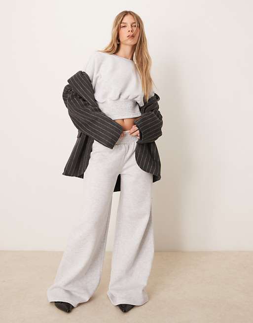 DESIGN Shirred Blouson Sweat In Grey Marl