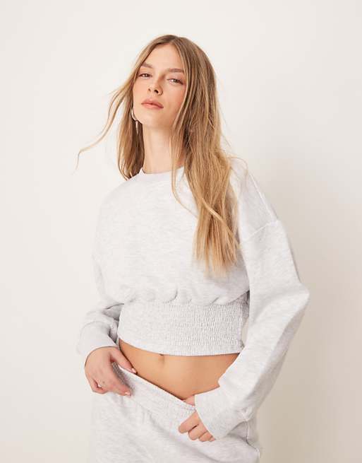 DESIGN shirred blouson sweat in grey marl