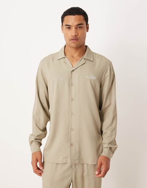 DESIGN Shirt & Trouser Co-ord In Khaki