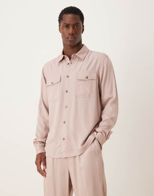 DESIGN Shirt & Trousers Co-ord In Beige