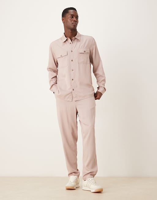 DESIGN shirt & trousers co-ord in beige