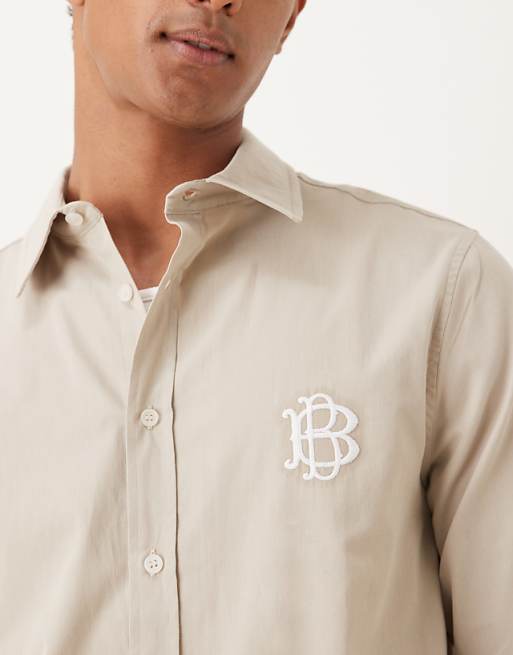 DESIGN Shirt With Chest Embroidery In Buttermilk Cotton Poplin
