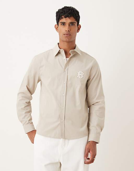 DESIGN shirt with chest embroidery in buttermilk cotton poplin