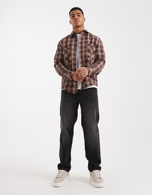 DESIGN Shirt With Pocket In Brown Check