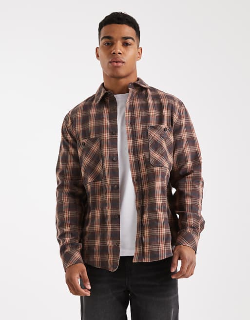 DESIGN shirt with pocket in brown check