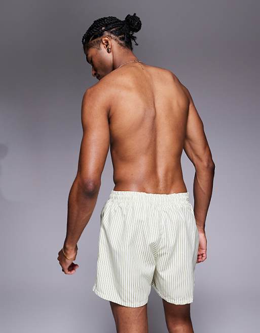DESIGN Short Length Swim Short In Cream Stripe
