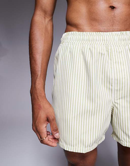 DESIGN Short Length Swim Short In Cream Stripe