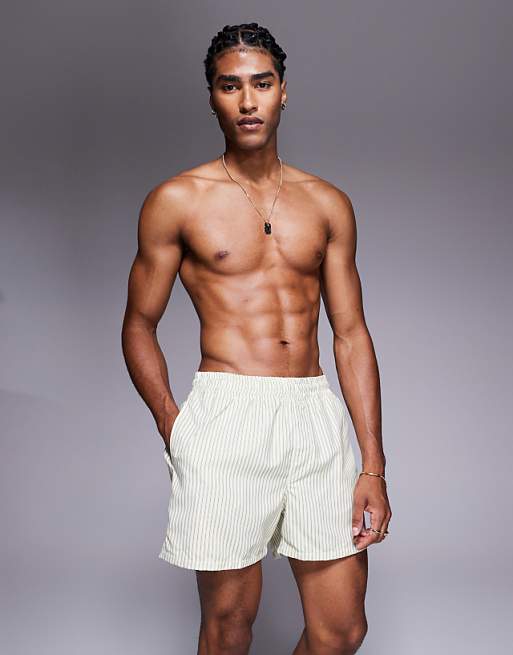 DESIGN short length swim short in cream stripe