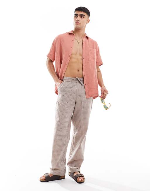 DESIGN Short Sleeve Relaxed Revere Collar Shirt In Clay Pink