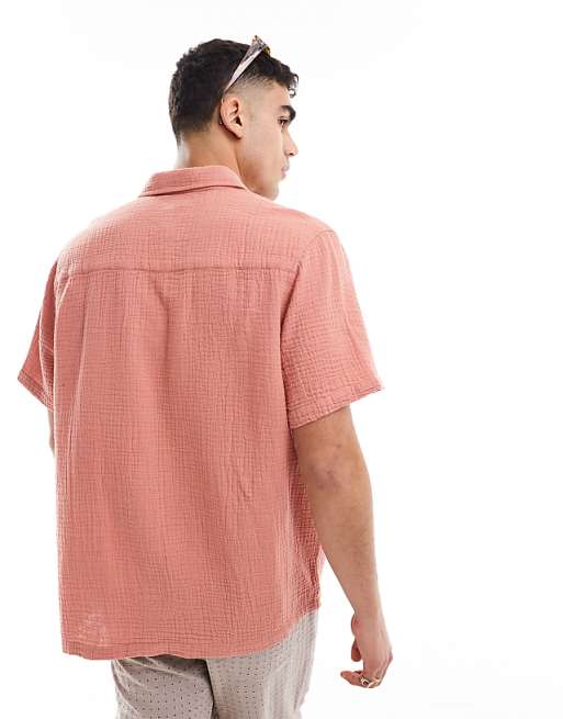 DESIGN Short Sleeve Relaxed Revere Collar Shirt In Clay Pink