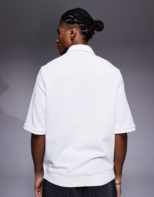 DESIGN Short Sleeved Half Zip Polo In White