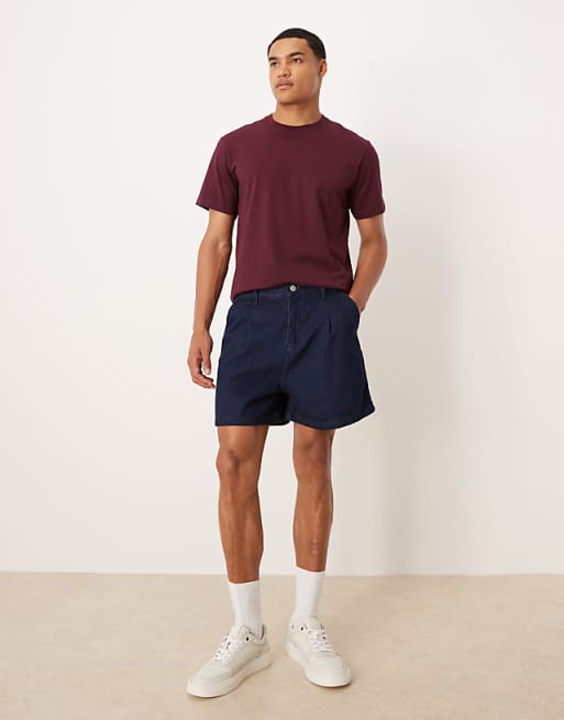 DESIGN Shorter Length Pleated Denim Short In Raw Wash