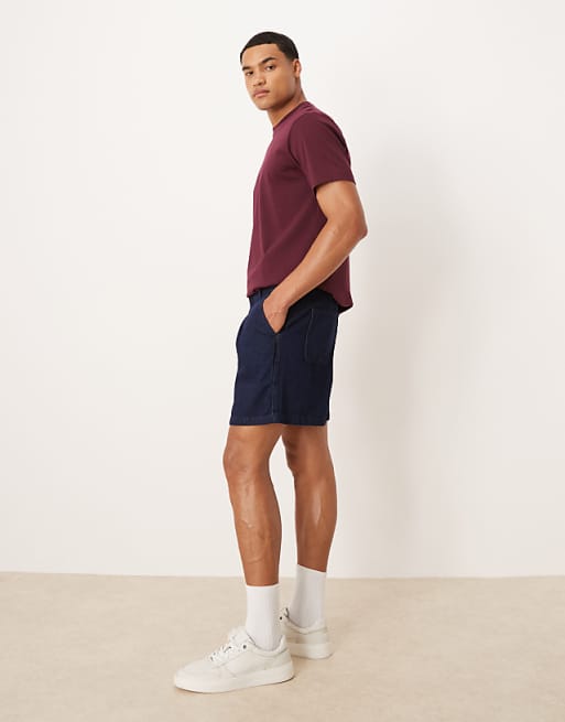 DESIGN Shorter Length Pleated Denim Short In Raw Wash