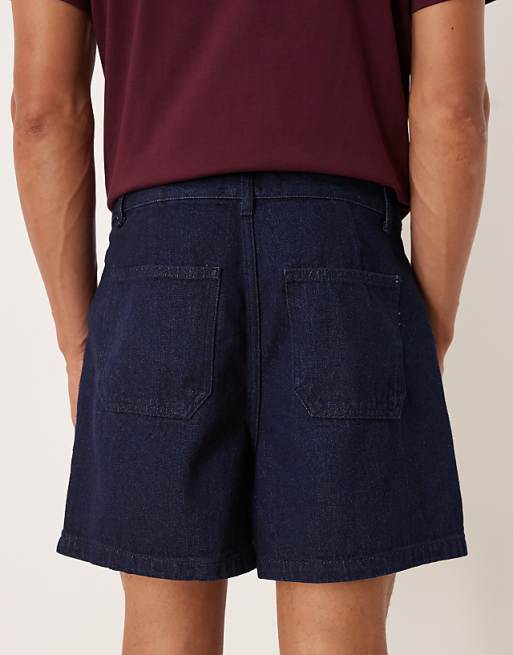 DESIGN Shorter Length Pleated Denim Short In Raw Wash