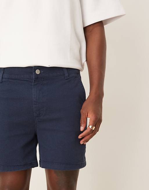 DESIGN Shorter Length Skinny Chino Shorts In Navy