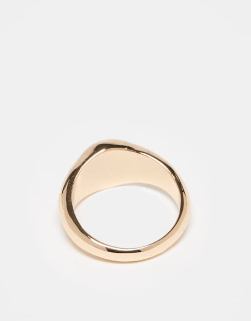 DESIGN Signet Ring With Semi Precious Emerald Stone In Gold Tone