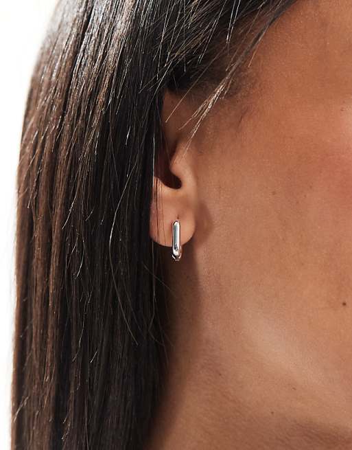 DESIGN Silver Plated With Huggie Hoop Earrings In Square Design