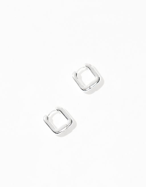 DESIGN Silver Plated With Huggie Hoop Earrings In Square Design