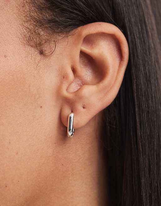 DESIGN Silver Plated With Huggie Hoop Earrings In Square Design