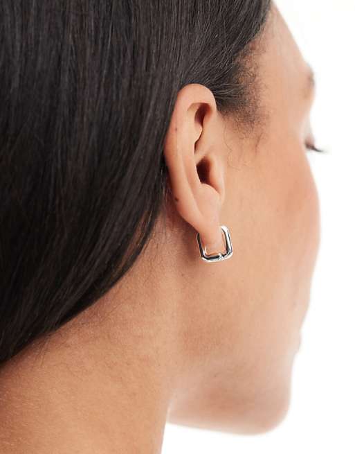 DESIGN silver plated with huggie hoop earrings in square design