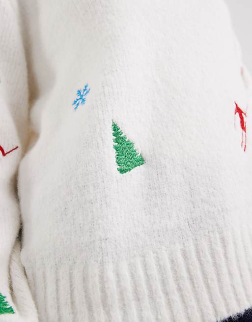 DESIGN Ski Embroidered Jumper In White