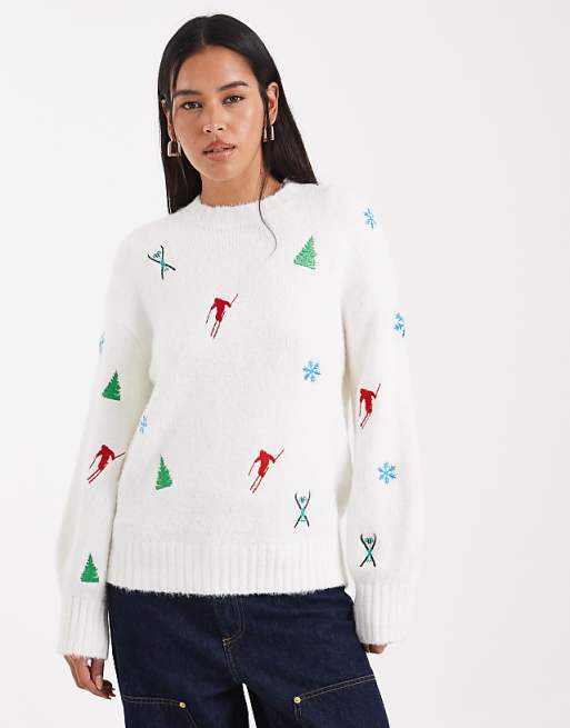 DESIGN ski embroidered jumper in white