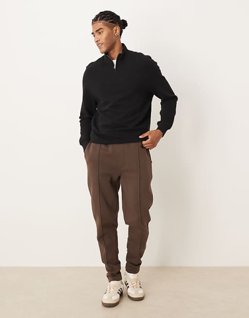 DESIGN skinny jogger with pintucks in brown