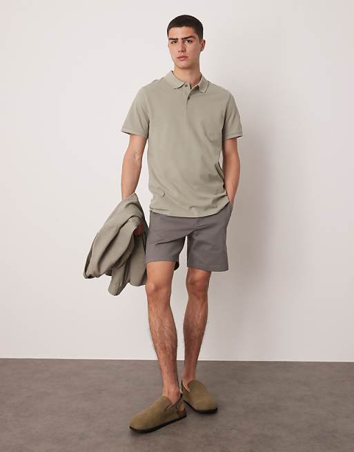 DESIGN skinny mid length chino shorts in grey