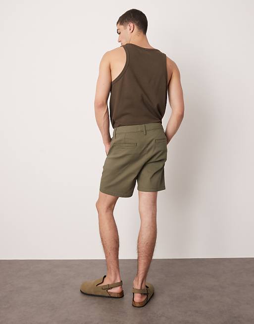 DESIGN Skinny Mid Length Chino Shorts In Khaki
