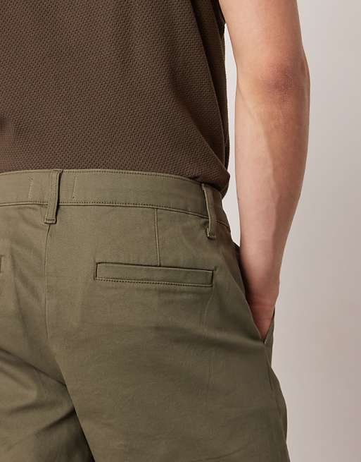 DESIGN Skinny Mid Length Chino Shorts In Khaki