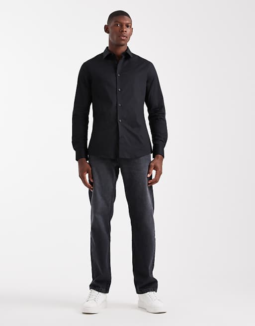 DESIGN Skinny Stretch Work Shirt In Black