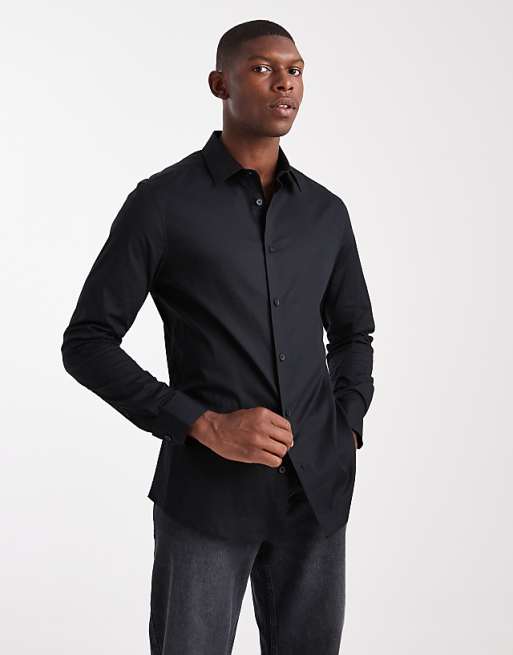 DESIGN skinny stretch work shirt in black