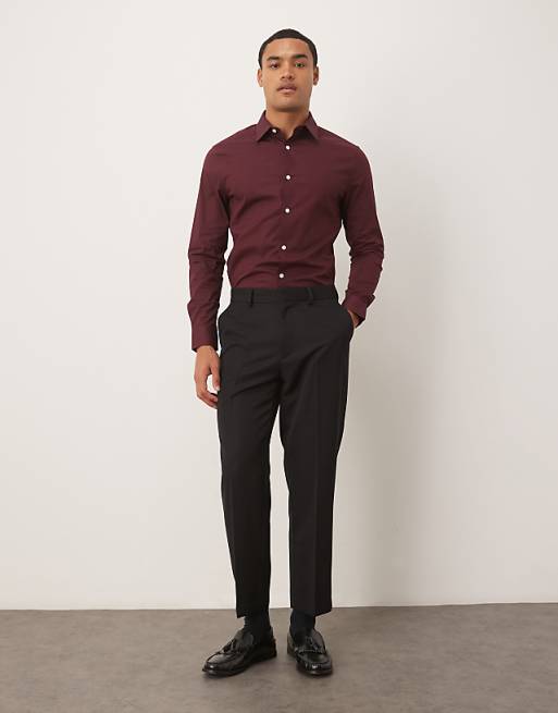 DESIGN Skinny Stretch Work Shirt In Burgundy