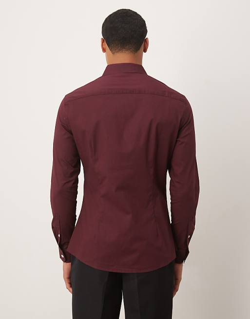 DESIGN Skinny Stretch Work Shirt In Burgundy