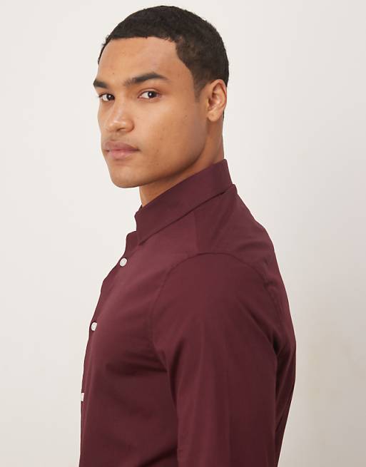 DESIGN Skinny Stretch Work Shirt In Burgundy