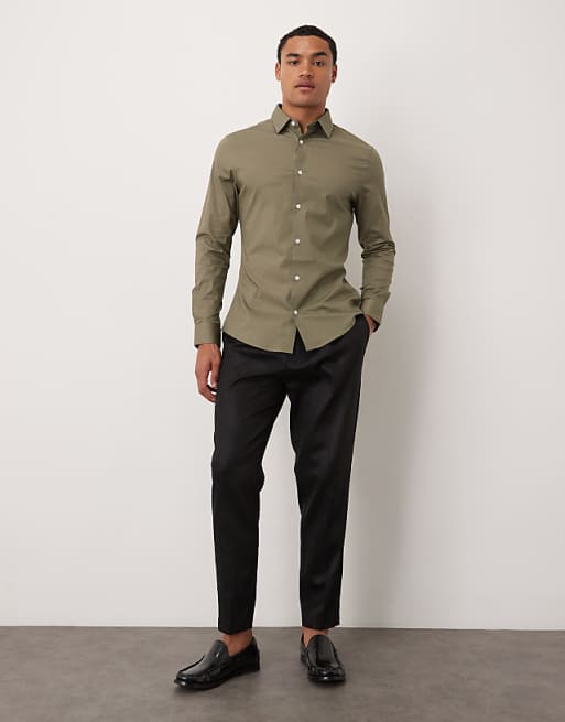 DESIGN Skinny Stretch Work Shirt In Khaki
