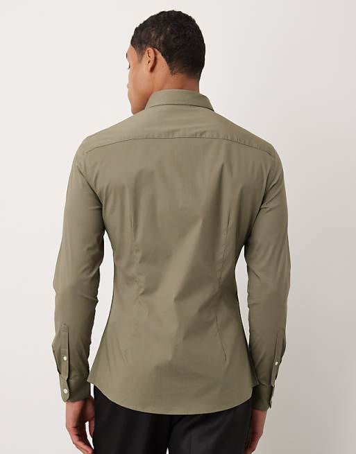 DESIGN Skinny Stretch Work Shirt In Khaki