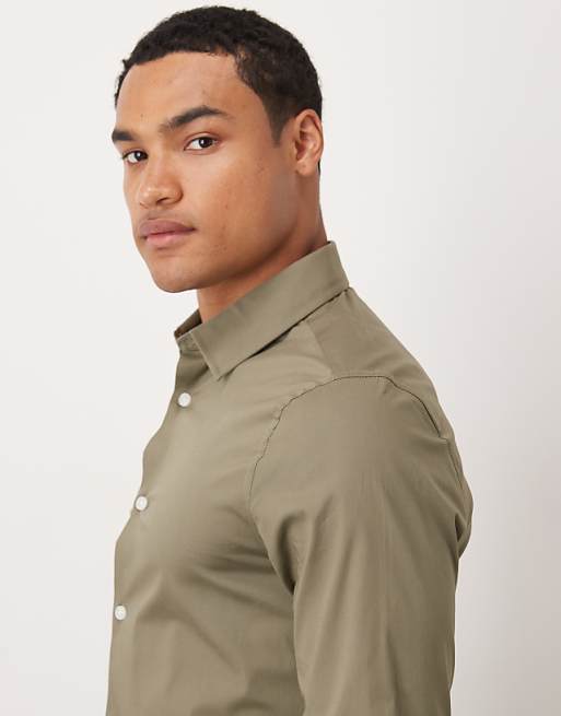 DESIGN Skinny Stretch Work Shirt In Khaki